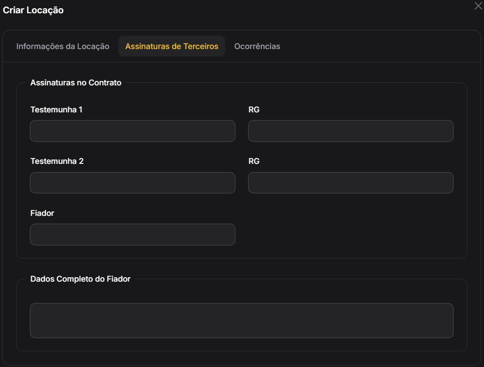 Formulário Criar Locação - Assinaturas de Terceiros