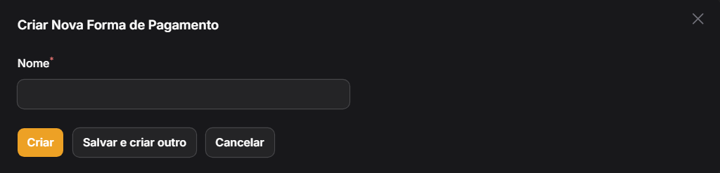 Modal Criar Nova Forma de Pagamento