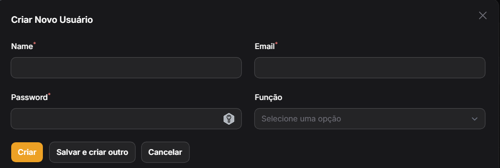 Modal Criar Novo Usuário