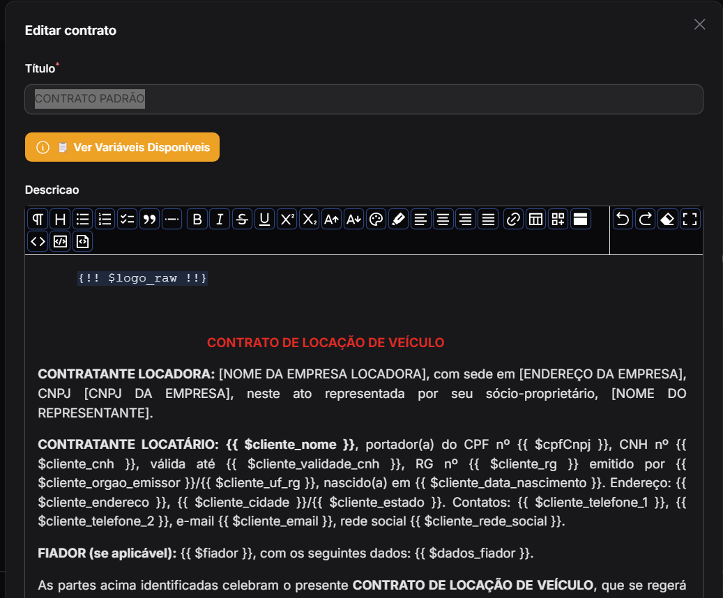 Edição de Modelo de Contrato