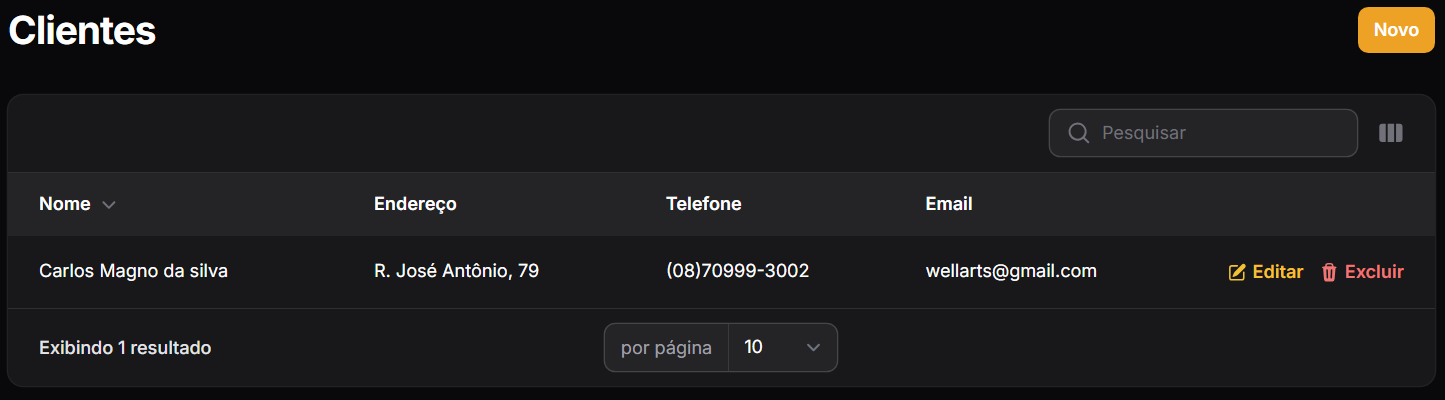 Listagem de Clientes WSYS LOCAR