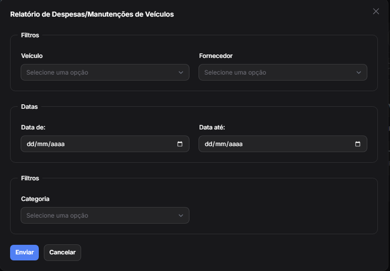 Filtrar Relatório de Despesas/Manutenções