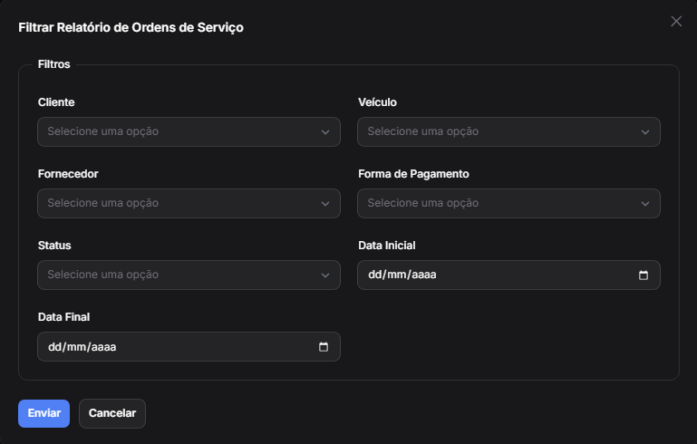 Filtrar Relatório de Ordens de Serviço