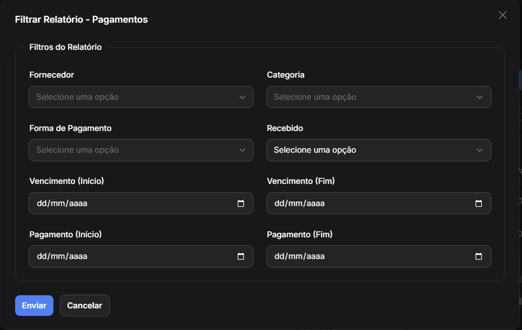 Filtrar Relatório de Pagamentos