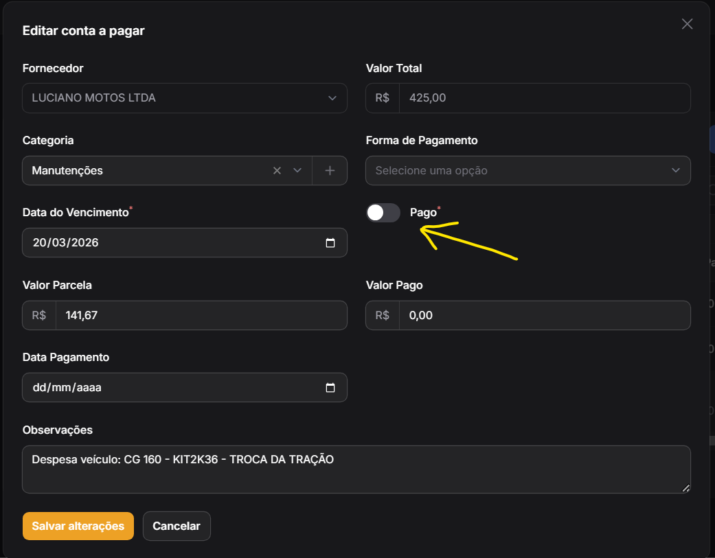 Editar e Quitar Conta a Pagar