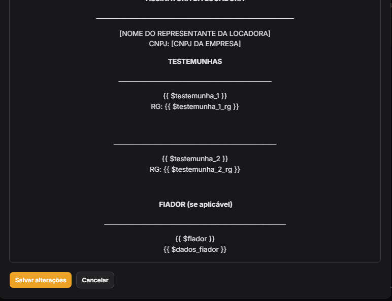 Edição de Testemunhas e Fiador no Contrato
